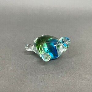 Vintage Sitco Imports Blue Green Multicolor Glass Turtle Figure 3 1/8" x 3"